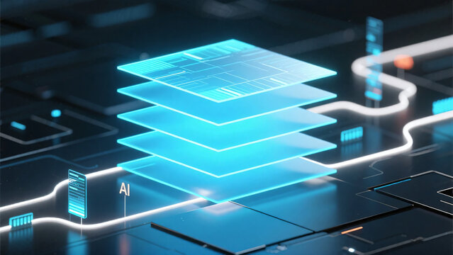 Machine Learning Visualization – Futuristic Glowing Interface with High-Tech Digital Elements, Artificial Intelligence Background, No Text, Abstract Sci-Fi Visualization