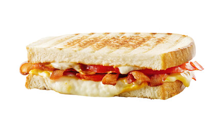 A mouthwatering grilled sandwich with bacon, tomato, and melted cheese.