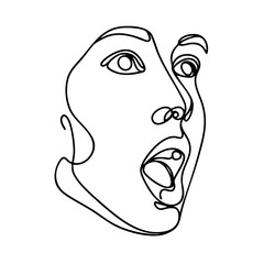 A woman with a surprised mood gasping in profile