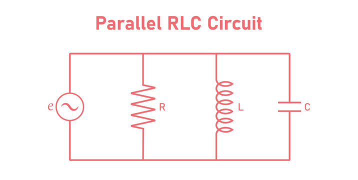 Parallel RLC Circuit Diagram. Inductance Resistor and Capacitor Symbol in Circuit.