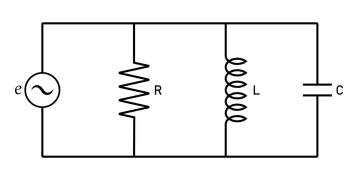 Parallel RLC Circuit Diagram. Inductance Resistor and Capacitor Symbol in Circuit.