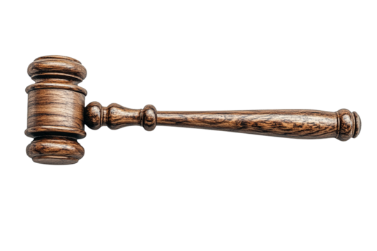 Dark wood gavel isolated on transparent background legal justice symbol