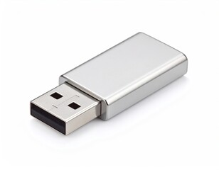 Silver flash drive on white background