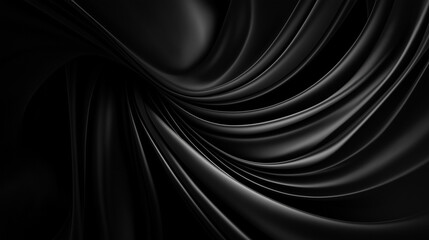 Black fabric folds and flows smoothly, creating depth, shine, and abstract visual elegance.. black satin fabric