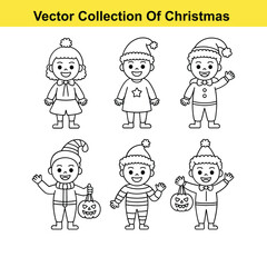 Vector art of a vector collection of cheerful christmas kids isolated on white background