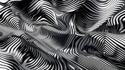 Op art moiré pattern in monochrome, high-contrast glossy vector background.