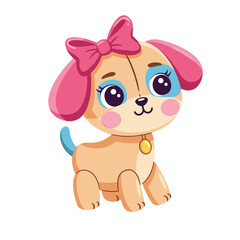 Fototapeta premium Cute cartoon dog with pink bow and friendly expression 