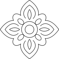 Decorative floral line art motif vector isolated on white background