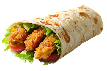 Crispy chicken wrap lettuce tomato onion delicious fast food meal
