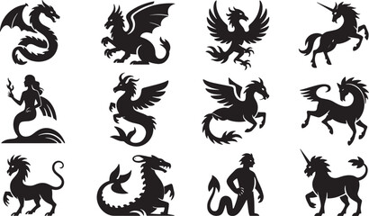 Mythical Dragons Fantasy Creature Silhouettes