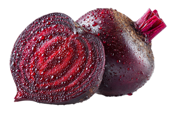Fresh red beetroot sliced and full showing vibrant color and water droplets a healthy and delicious vegetable