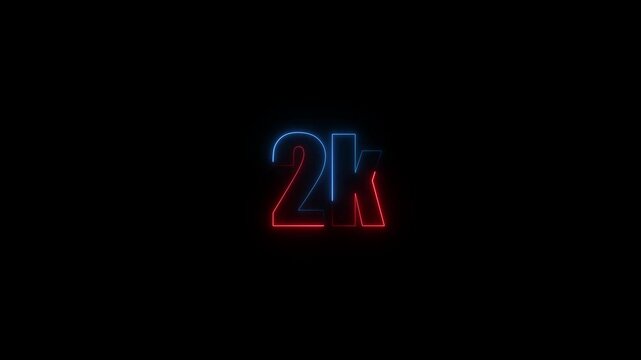 Abstract Neon Light 2K Letter Icon Animation on black background 4K Video,Thank you for 2k followers online social banner happy celebration