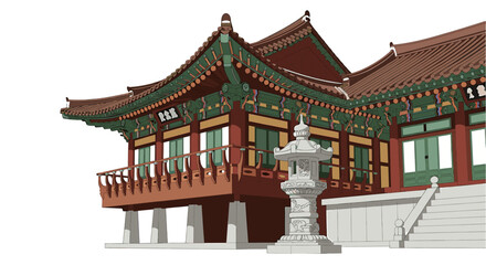 Fototapeta premium Traditional Korean temple building, detailed architectural design, with intricate roof and decorative elements.