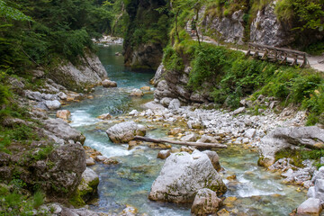 Tolminska Korita - mountain river Tolmika. Tolmin gorges, Triglav National Park, Slovenia
