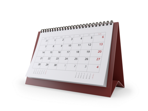 Desktop Calendar isolated on transparent background, 3d illustration