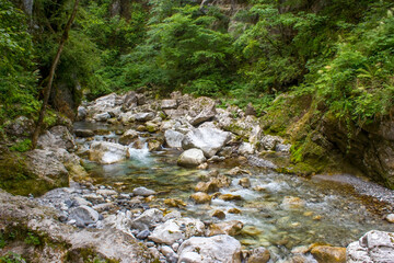 Tolminska Korita - mountain river Tolmika. Tolmin gorges, Triglav National Park, Slovenia