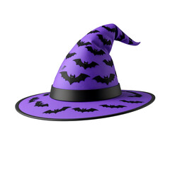 Lavender Floating Witch Hat with Spooky Bat Pattern and No Brim in Transparent Background