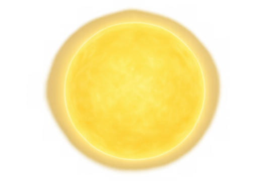 Bright yellow sun vector graphic radiating warmth, transparent design supporting summer and meteorological visual communications