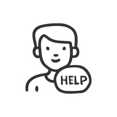 Person with Help Bubble Icon: Support, Assistance, SOS