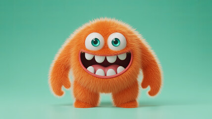 Cheerful Orange Creature: A whimsical, vibrant, and fuzzy orange creature with big, friendly eyes and a wide, toothy grin, exuding playful energy.
