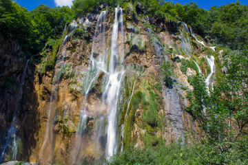 summer landscape with waterfalls in Plitvice National Park, Croatia