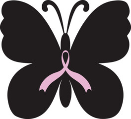 Breast Cancer Awareness Butterfly Silhouette with Pink Ribbon Symbolizing Hope and Support