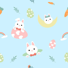 Seamless pattern with art design elements, and colorful Easter eggs.