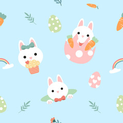 Seamless pattern with art design elements, and colorful Easter eggs.