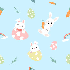 Seamless pattern with art design elements, and colorful Easter eggs.