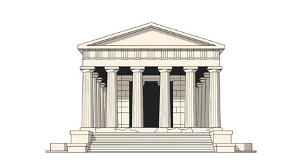 Fototapeta premium Classical temple facade, architectural illustration, six columns, pediment, steps.