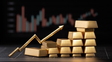 Gold bars stack with upward trend financial chart