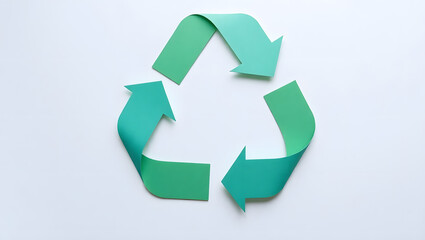 Obraz premium Recycling Paper Sign on Neutral Backdrop: Clean and elegant depiction of a recycling symbol cut from shades of green paper, underscoring the importance of sustainability and reuse.