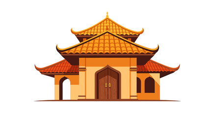 Obraz premium A stylized illustration of a traditional Asian building with a tiled roof.