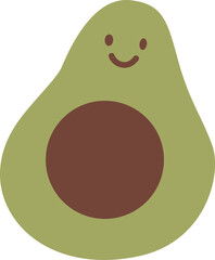 Cute Smiling Avocado Half Illustration with Pit