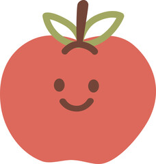 Smiling Red Apple Cartoon Illustration with Happy Face and Green Leaves