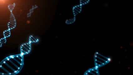 DNA strands in space: The image showcases the intricate beauty of DNA strands against a deep, atmospheric background, representing the essence of life and scientific exploration.