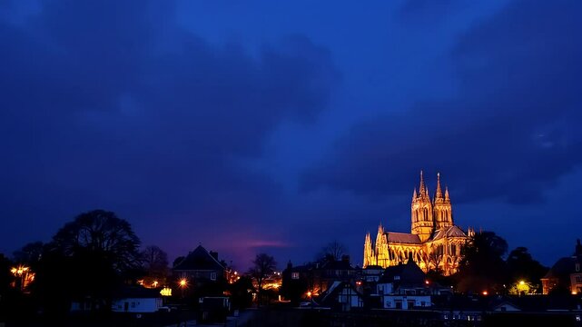A time lapse of the Cathedral of Chartres transitioning from the quiet early morning to the evening hours with the cathedral i