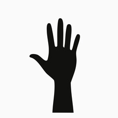 Obraz premium Black silhouette of a raised open hand with fingers spread white