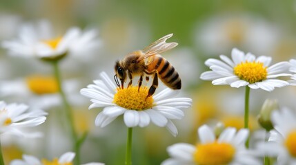 Honeybee on a daisy flower