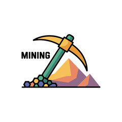 Mining Pickaxe Icon with Colorful Gems and Mountains