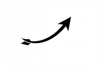 Black curved arrow pointing upwards and to the right isolated on white background