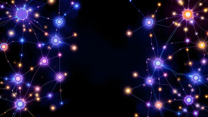 Neural Network Connection: Abstract visualization of a neural network, showcasing interconnected nodes emitting vibrant, glowing light against a dark background.