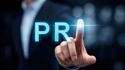 Finger Touching PR Display on Digital Screen in Modern Office