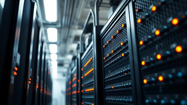 Rack of blinking indicator lights in a clean technical environment, abstract tech detail.