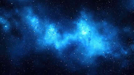 Deep space with shining blue nebulae and stars