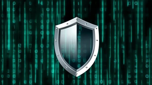 Digital shield graphic against binary code