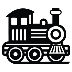 Classic black silhouette of a steam locomotive on white background