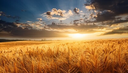 Obraz premium golden wheat field dramatic sky low light photography stock photo