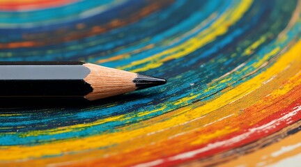 Black Pencil on Colorful Swirled Background