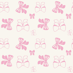 Pattern with different pink bows with striped background, seamless pattern for girl, coquette core design